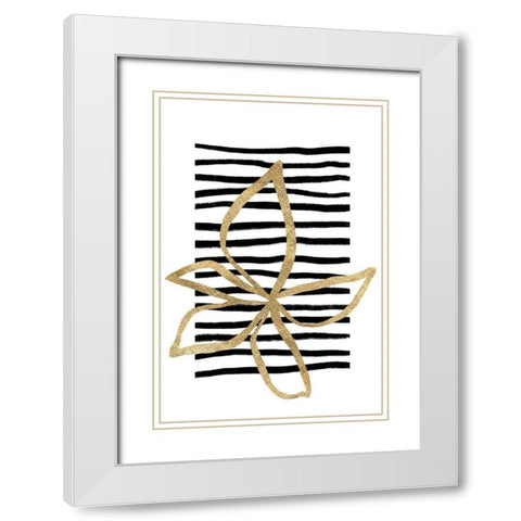 Golden Flower on Black Stripes White Modern Wood Framed Art Print with Double Matting by Sawall, Anastasia