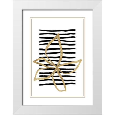 Golden Flower on Black Stripes White Modern Wood Framed Art Print with Double Matting by Sawall, Anastasia