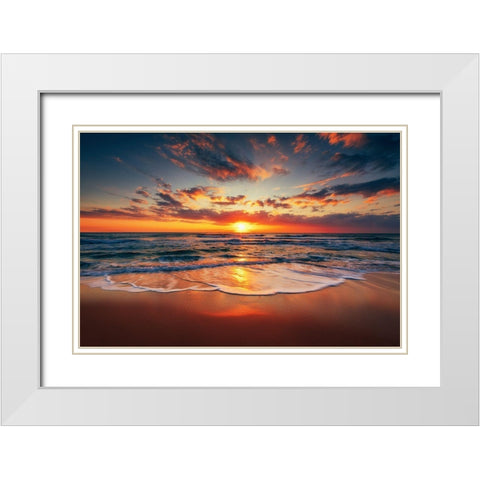 Sunrise on the beach White Modern Wood Framed Art Print with Double Matting by Valkov, Valentin