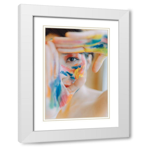 COLORFUL White Modern Wood Framed Art Print with Double Matting by H112O1