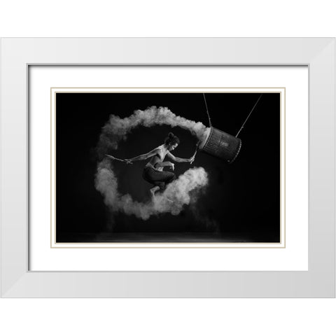 Flying Drum White Modern Wood Framed Art Print with Double Matting by Widyantini, Rini