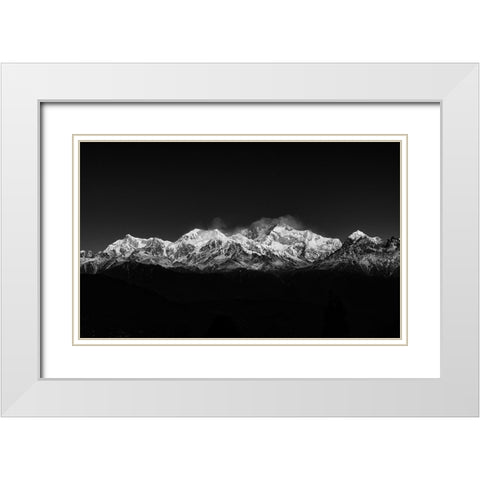 Mt. KANCHENDZONGHA White Modern Wood Framed Art Print with Double Matting by Sheel, Avijit