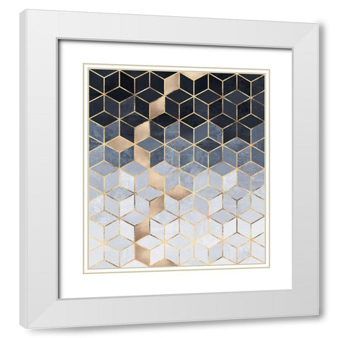Soft Blue Gradient Cubes White Modern Wood Framed Art Print with Double Matting by Fredriksson, Elisabeth