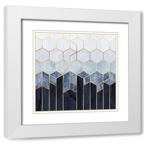 Soft Blue Hexagons White Modern Wood Framed Art Print with Double Matting by Fredriksson, Elisabeth
