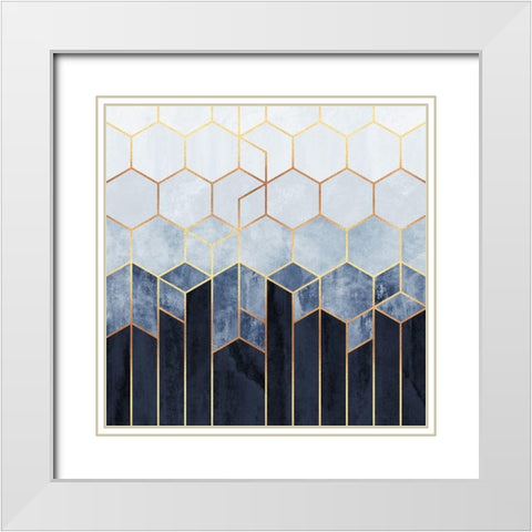 Soft Blue Hexagons White Modern Wood Framed Art Print with Double Matting by Fredriksson, Elisabeth