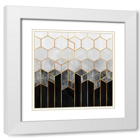 Charcoal Hexagons White Modern Wood Framed Art Print with Double Matting by Fredriksson, Elisabeth