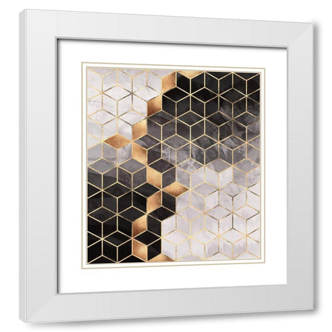 Smoky Cubes White Modern Wood Framed Art Print with Double Matting by Fredriksson, Elisabeth