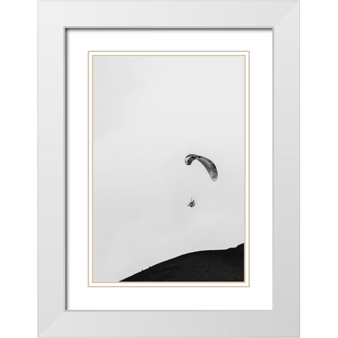 Paragliding White Modern Wood Framed Art Print with Double Matting by Wang, Bill