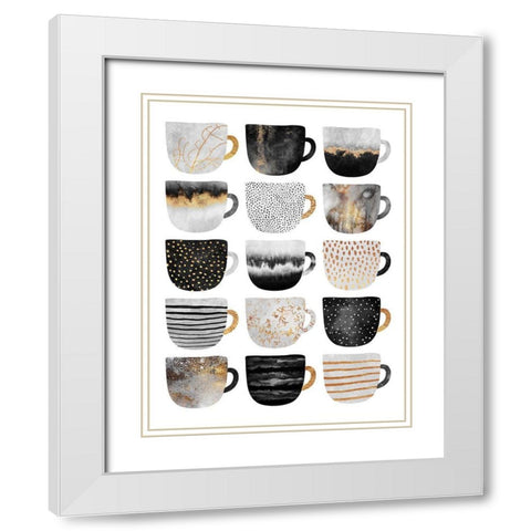 Pretty Coffee Cups White Modern Wood Framed Art Print with Double Matting by Fredriksson, Elisabeth