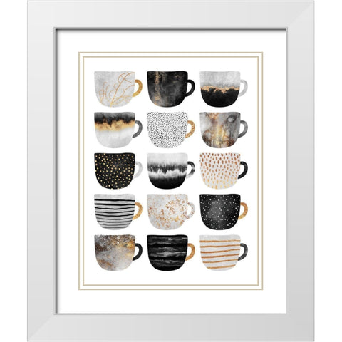Pretty Coffee Cups White Modern Wood Framed Art Print with Double Matting by Fredriksson, Elisabeth