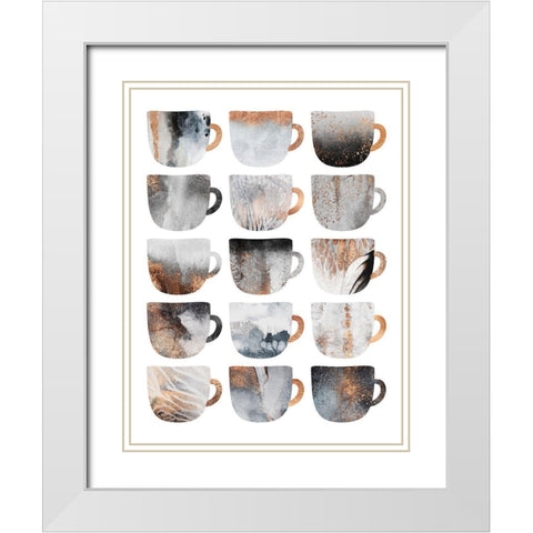 Dreamy Coffee Cups White Modern Wood Framed Art Print with Double Matting by Fredriksson, Elisabeth