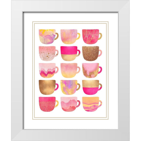 Pretty Pink Coffee Cups White Modern Wood Framed Art Print with Double Matting by Fredriksson, Elisabeth