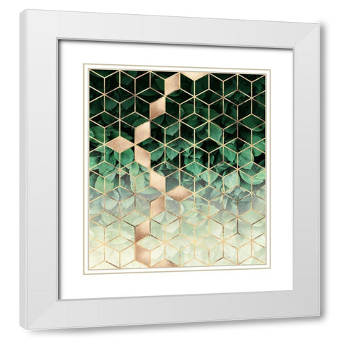 Leaves And Cubes White Modern Wood Framed Art Print with Double Matting by Fredriksson, Elisabeth