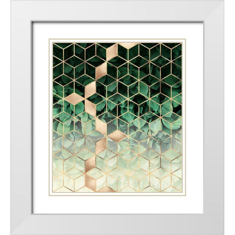 Leaves And Cubes White Modern Wood Framed Art Print with Double Matting by Fredriksson, Elisabeth