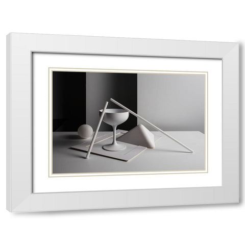 qWhite and blackq White Modern Wood Framed Art Print with Double Matting by Popov, Evgeniy