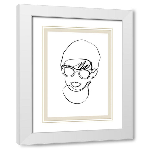 Modern woman line portrait White Modern Wood Framed Art Print with Double Matting by NKTN