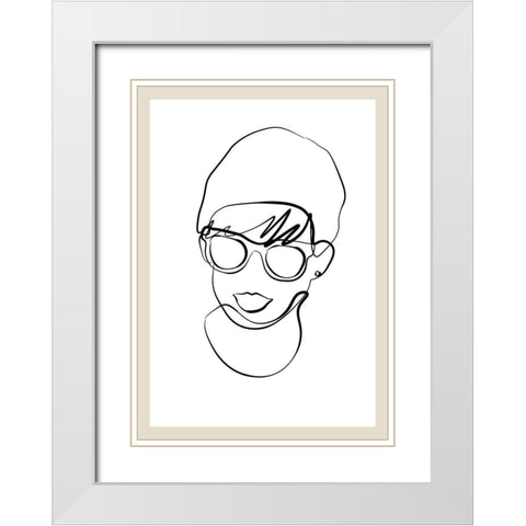 Modern woman line portrait White Modern Wood Framed Art Print with Double Matting by NKTN