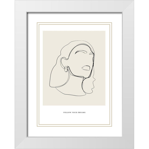 Minimalist Line Art White Modern Wood Framed Art Print with Double Matting by NKTN