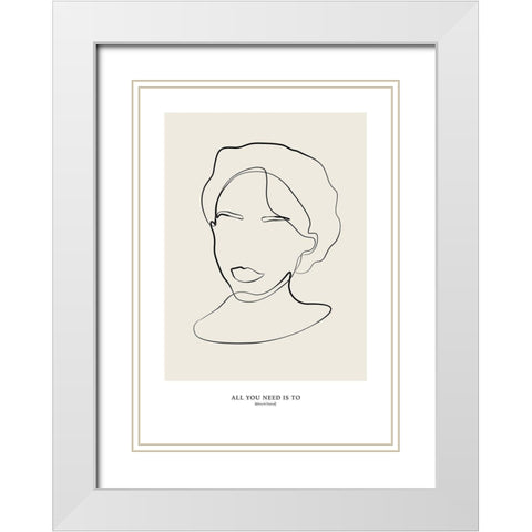 Modern female line art White Modern Wood Framed Art Print with Double Matting by NKTN