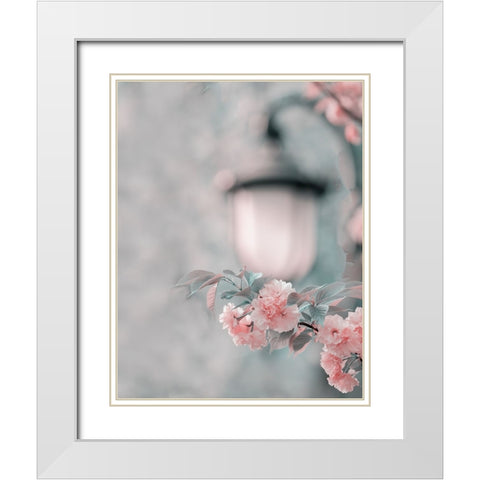 Cherry Blossom Under Street Lamp White Modern Wood Framed Art Print with Double Matting by Liu, Betty