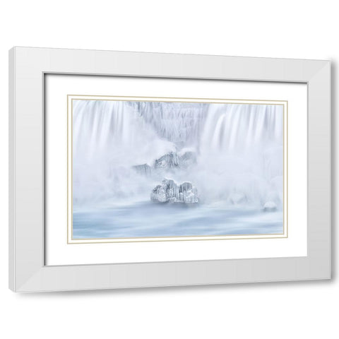 The frozen islands under the Waterfalls White Modern Wood Framed Art Print with Double Matting by Lu, Ling