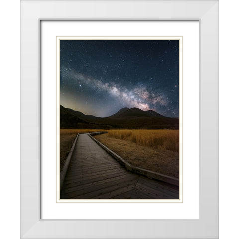Milky Way shining in the sky of Kuju Mountain Range White Modern Wood Framed Art Print with Double Matting by Awakari
