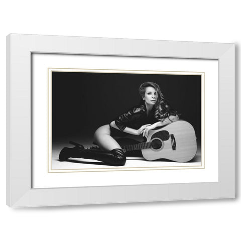 Guitar White Modern Wood Framed Art Print with Double Matting by Markachev, Leonid