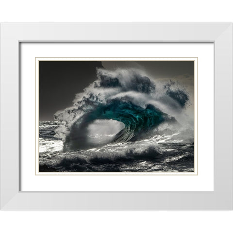Kauaiian Wave White Modern Wood Framed Art Print with Double Matting by Fong, Ken