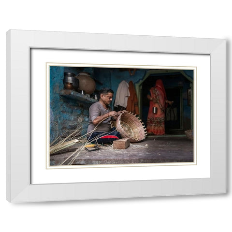 Basket Weaver White Modern Wood Framed Art Print with Double Matting by Singh, Anita