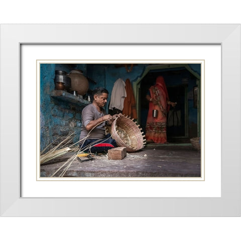Basket Weaver White Modern Wood Framed Art Print with Double Matting by Singh, Anita