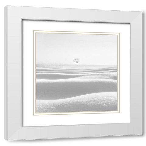 Wave White Modern Wood Framed Art Print with Double Matting by Nodeh, Mostafa