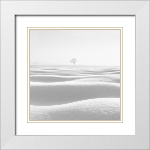 Wave White Modern Wood Framed Art Print with Double Matting by Nodeh, Mostafa