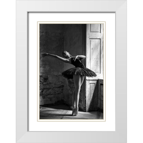 Elina White Modern Wood Framed Art Print with Double Matting by Kapsha, Eduards