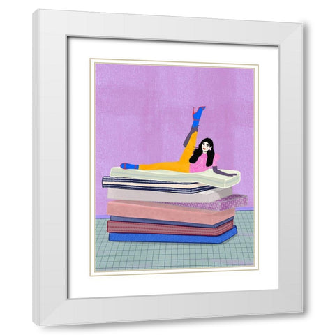 Raise your leg up to your head White Modern Wood Framed Art Print with Double Matting by Jotadejai