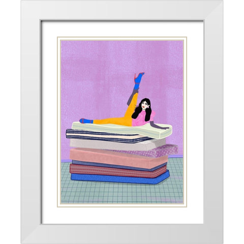 Raise your leg up to your head White Modern Wood Framed Art Print with Double Matting by Jotadejai