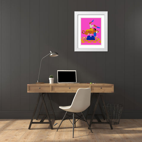 Put a tiger in your heart White Modern Wood Framed Art Print with Double Matting by Jotadejai