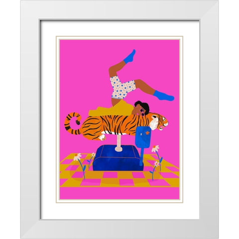 Put a tiger in your heart White Modern Wood Framed Art Print with Double Matting by Jotadejai