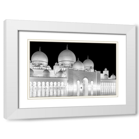 Light Of Abu Dhabi Grand Mosque White Modern Wood Framed Art Print with Double Matting by Jin, Jie