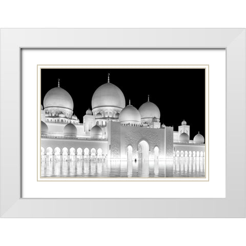 Light Of Abu Dhabi Grand Mosque White Modern Wood Framed Art Print with Double Matting by Jin, Jie