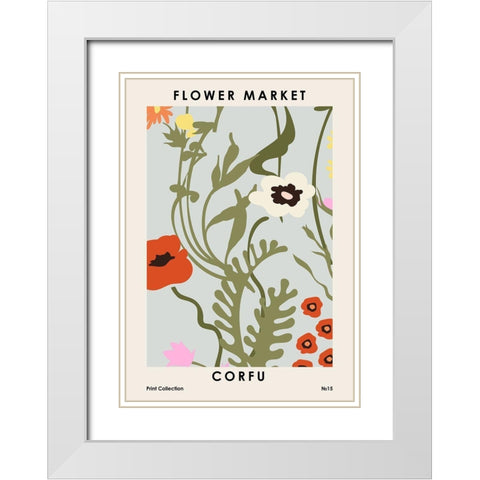 Flower Market Corfu White Modern Wood Framed Art Print with Double Matting by NKTN