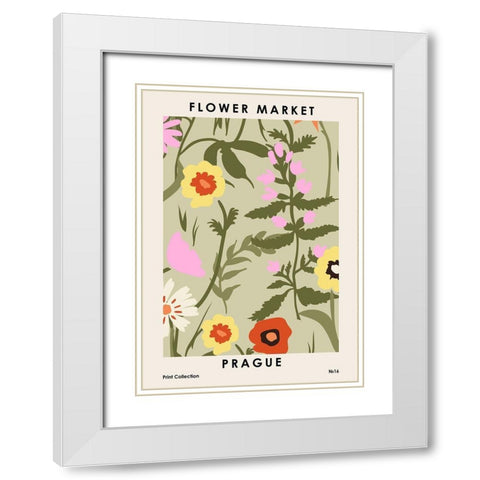 Flower Market Prague White Modern Wood Framed Art Print with Double Matting by NKTN