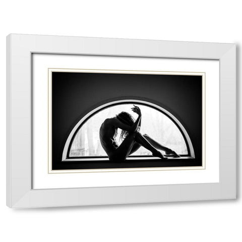 Half Moon White Modern Wood Framed Art Print with Double Matting by JAE