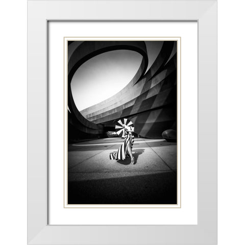 With the wind White Modern Wood Framed Art Print with Double Matting by Abu, Dekel