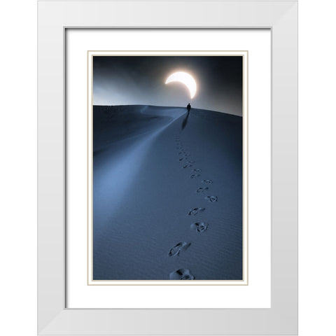 Walking Under The Silver Sand Moon White Modern Wood Framed Art Print with Double Matting by CVV