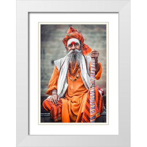 Varanasi Guru White Modern Wood Framed Art Print with Double Matting by Louiz, Milton
