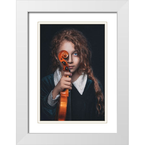The Daughter A Violinist White Modern Wood Framed Art Print with Double Matting by Avantgarde Awards