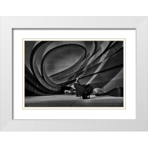 Dance In Circles White Modern Wood Framed Art Print with Double Matting by Abu, Dekel