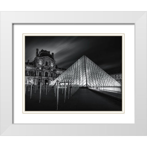 Louvre At Night White Modern Wood Framed Art Print with Double Matting by W., Catherine