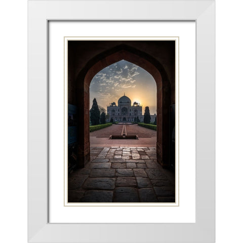 Humayun Tomb - Glowing Frame ! White Modern Wood Framed Art Print with Double Matting by Palaniraman, Ramamurthi