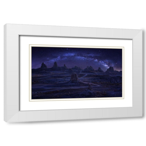 Milky Way Over The Magic Land White Modern Wood Framed Art Print with Double Matting by Zhang, Anna